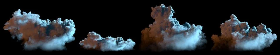 Set of various night cumulus clouds isolated. nature 3D illustration Stock Illustration