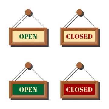Set of various open and closed business signs for door or shop window. Stock Illustration