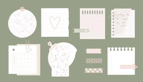 Set of various paper notes, schedule, to-do list, planner, memories, office Stock Illustration
