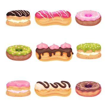 Set of various pastries. Vector illustration on white background. Stock Illustration