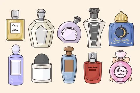 Set of various perfume bottles Illustration
