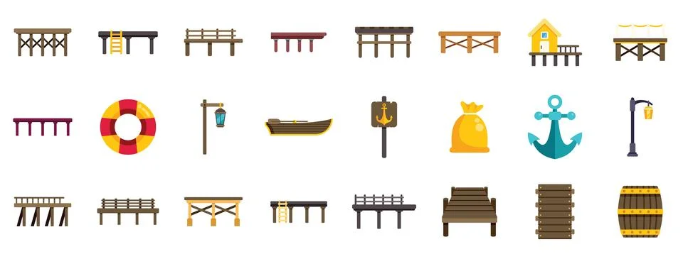 Set of various pier elements showing nautical lifestyle Stock Illustration