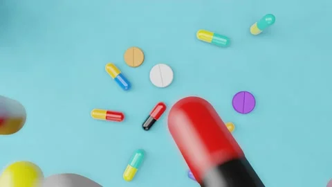 Set of various pills and capsules. 3D Stock Footage 144246083