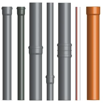 Set of various plastic pipes with connectors, vector illustration. Stock Illustration