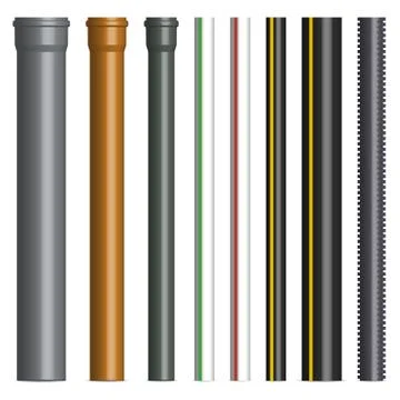 Set of various plastic pipes, vector illustration. Stock Illustration