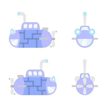 Set of various points of view of a submarine Stock Illustration