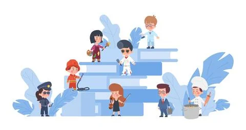 Set of various professions children flat style, vector illustration Stock Illustration
