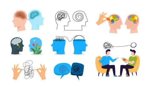 Set of various Psychotherapy concept set collection. Symbol of Psychotherap.. Stock Illustration