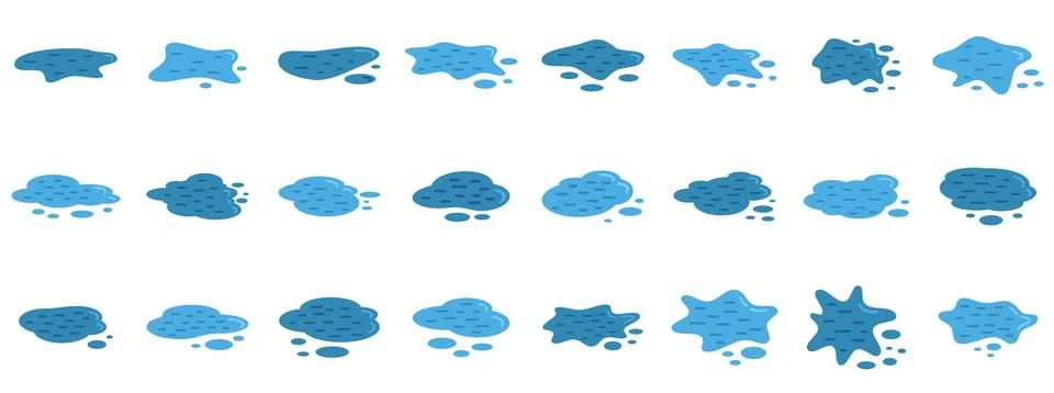 Set of various puddle water illustrations showing different stages of evapo.. Stock Illustration
