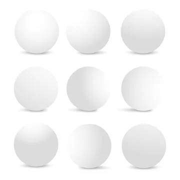 Set of various realistic 3d white spheres with shadows. Vector illustration. Stock Illustration