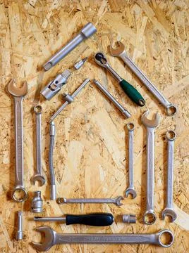 Set of various repair hand tools or auto mechanic's tools in the form of a ho Foto stock