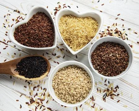 Set of various rice Foto stock
