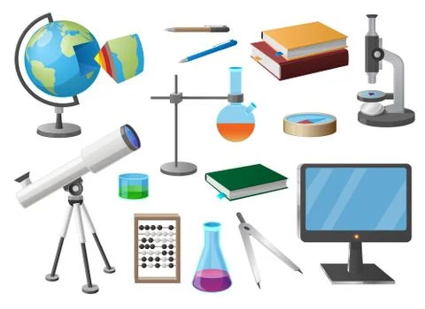 Set of Various School Objects Cartoon Illustration Illustrazione stock