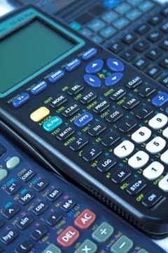 Set of various scientific calculators. Stock Photos