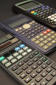 Set of various scientific calculators. Stock Photos