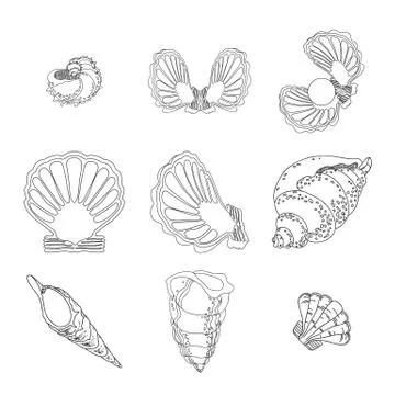 Set of various sea creatures icons. Hand drawing Vector. Illustrazione stock
