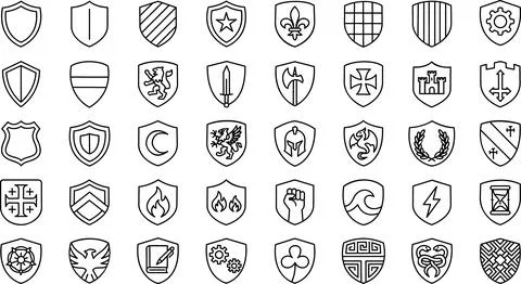 Set of various shield line icons and symbols Stock Illustration