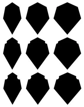 Set of various shield shapes. Thin, thick and beveled versions. Ilustración de archivo