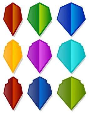 Set of various shield shapes. Thin, thick and beveled versions. Ilustración de archivo