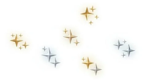Set of various shining gold silver and bronze stars isolated on transparent.. Stock Illustration