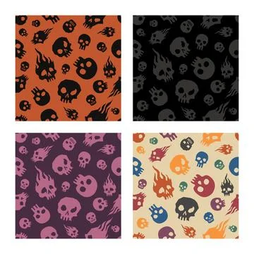 Set of various skull seamless pattern background 스톡 일러스트