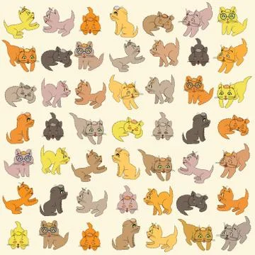 Set of various small colored cartoon kittens Stock Illustration