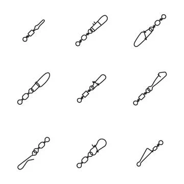Set of various snaps hooked with swivels, vector illustration. Stock Illustration