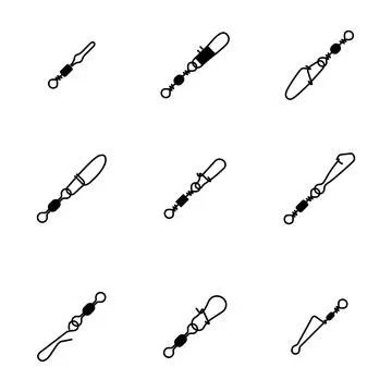 Set of various snaps hooked with swivels, vector illustration. Stock Illustration