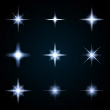 Set of various starry flare elements. Vector illustration with light effects Stock Illustration