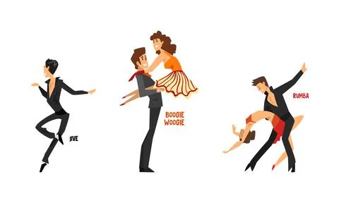 Set of Various Styles of Dancing, Professional Dancers Performing Rumba, Boogie Stock-Illustration
