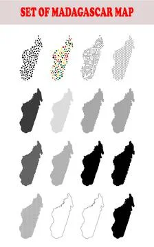 Set of Various Stylized Madagascar Maps in Different Patterns and Colors Stock Illustration