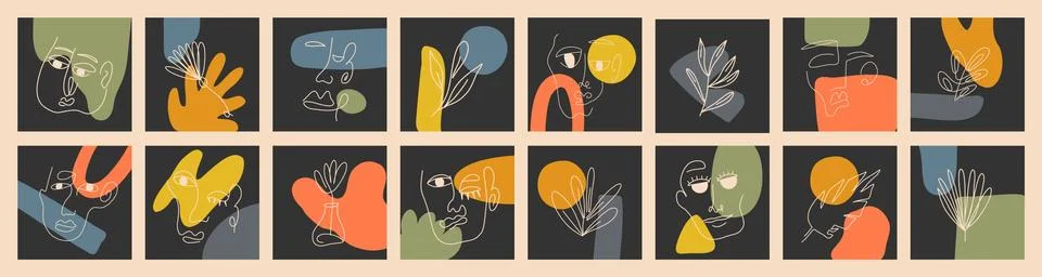 Set of Various Surreal faces. Stock Illustration