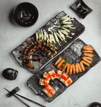 Set of various sushi top view Stock Photos
