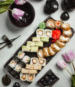 Set of various sushi top view Stock Photos