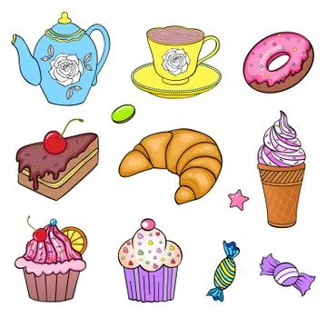 Set of various sweets Stock Illustration