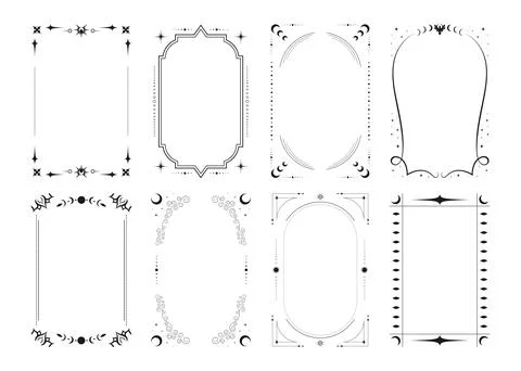 Set of various tarot card frames with celestial elements. Empty tarot card Illustrazione stock