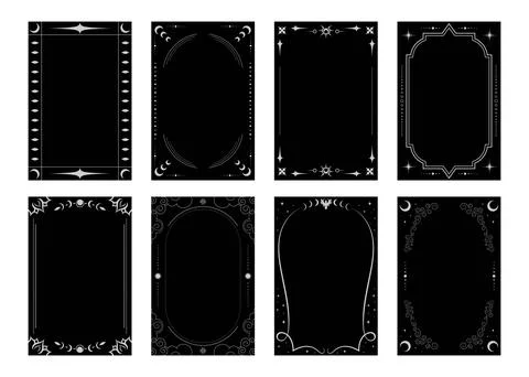 Set of various tarot card frames of different style with celestial elements Illustrazione stock