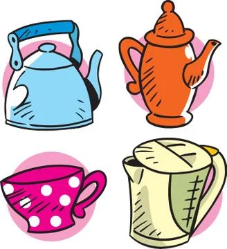 Set of various teapots and cup Stock Illustration
