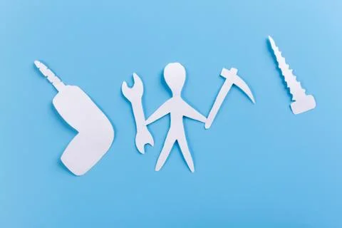 Set of various tools on blue background Stock Photos