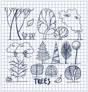 Set of Various Trees Patterns Vector Illustration Stock Illustration