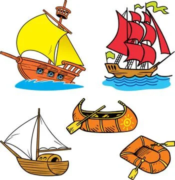Set of various types of cartoon ships Stock Illustration