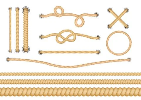 Set of various types of nautical loops and knots for rope. 스톡 일러스트