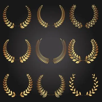 Set of various vector golden laurel wreaths Illustrazione stock