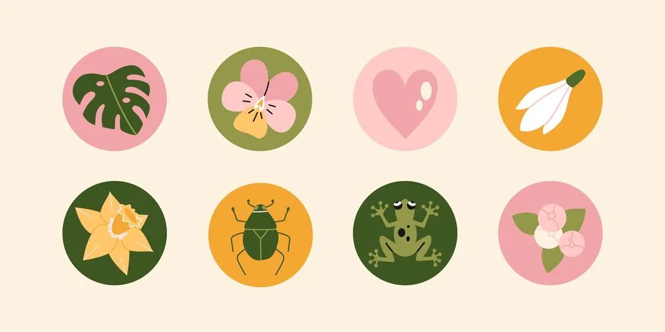 Set of various vector highlight stories covers with cute . Stock Illustration