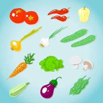 Set of various vegetables Stock Illustration