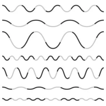 Set of various wavy, curved dashed line, stripe elements Stock Illustration