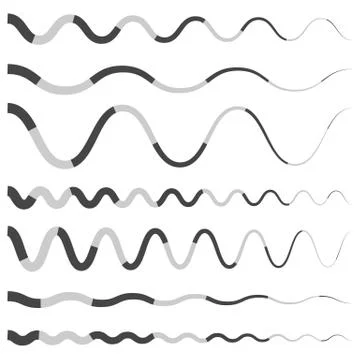 Set of various wavy, curved dashed line, stripe elements Illustrazione stock