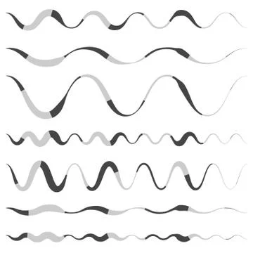 Set of various wavy, curved dashed line, stripe elements Stock Illustration