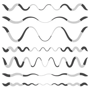 Set of various wavy, curved dashed line, stripe elements 스톡 일러스트