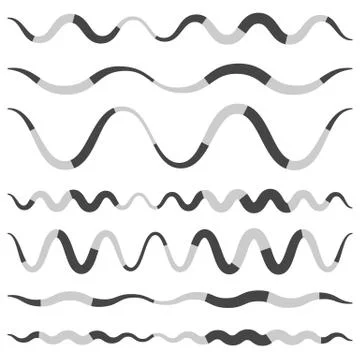 Set of various wavy, curved dashed line, stripe elements 스톡 일러스트